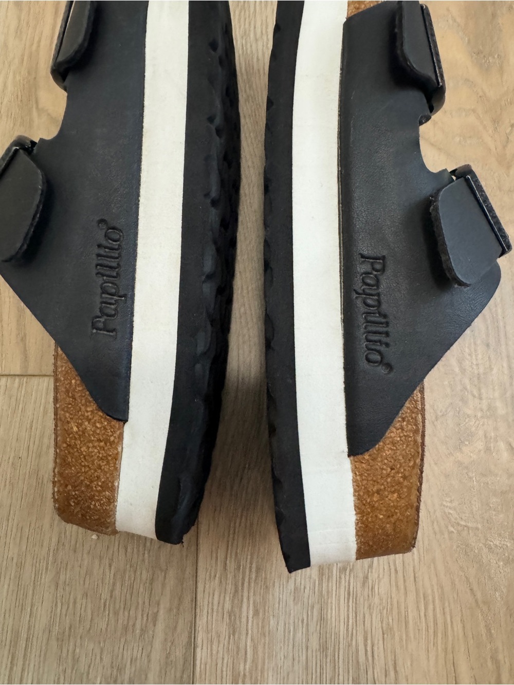 Papillio Birkenstock Sandals Womens Platform Chunky Lug Sole Black White Trim 7 - Picture 13 of 14